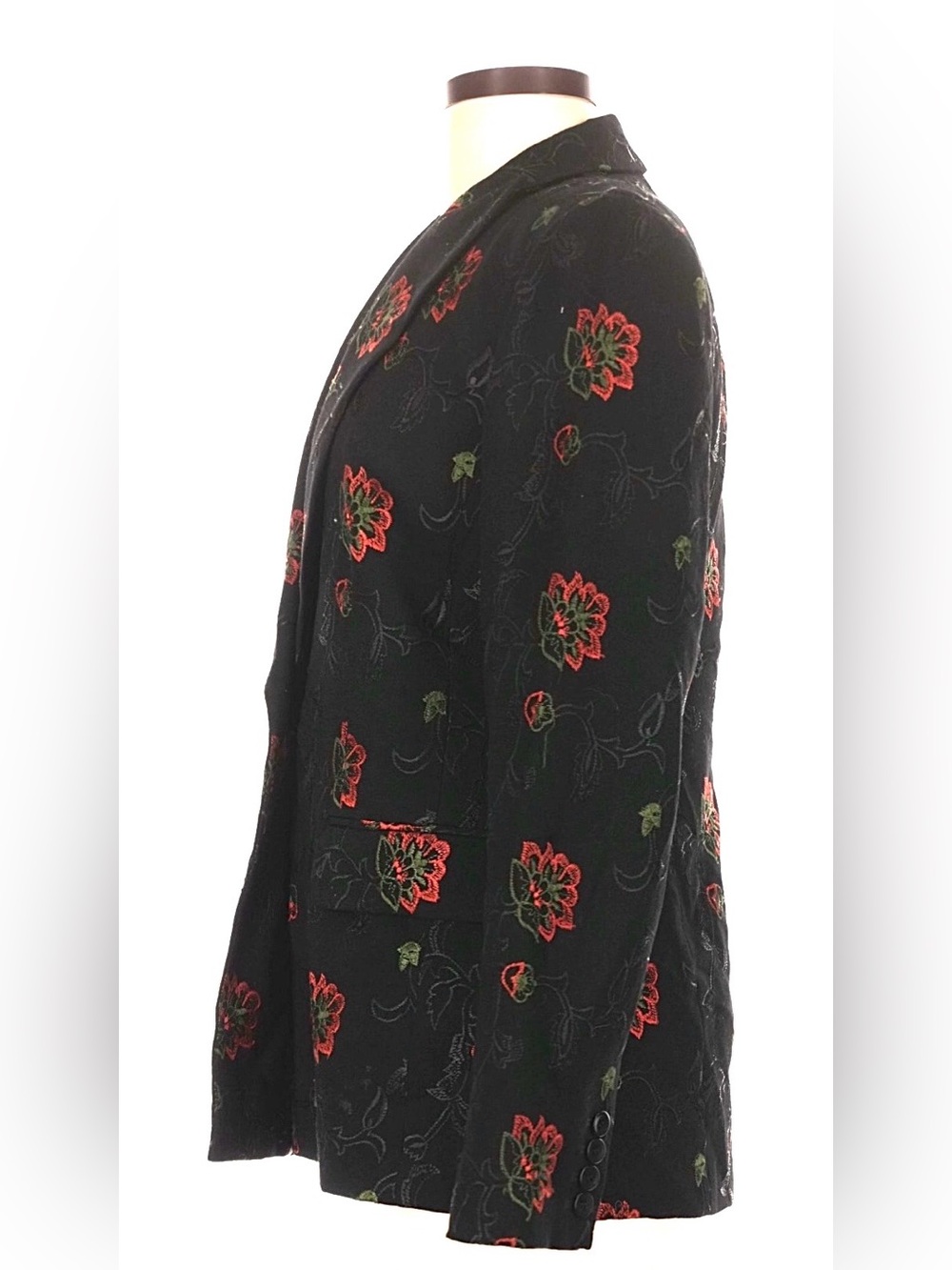 Vintage 90s Oscar by Oscar de la Renta Black Wool Embroidered Floral Blazer 6 - Picture 6 of 16